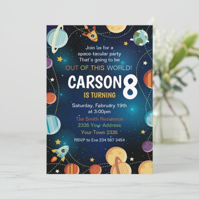 Outer Space Planet Birthday Invitation (Standing Front)