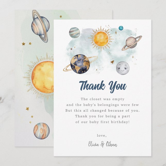 Outer Space Planet Galaxy Birthday Thank You Card (Front/Back)