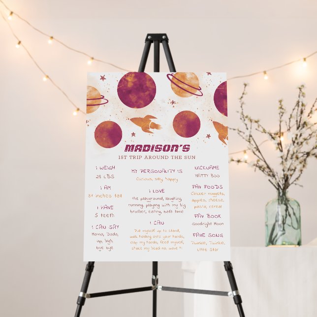 Outer Space Planet Galaxy Girl Birthday Milestone  Foam Board (In Situ (Stand))