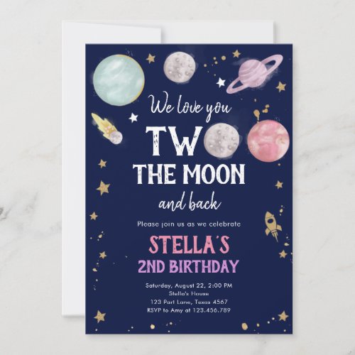 Outer Space Planet Girl Second Birthday Invitation