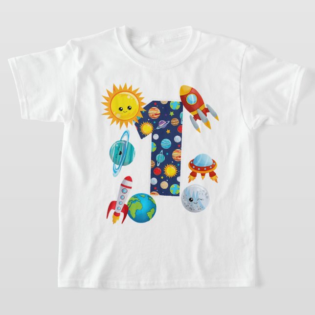 Outer Space Planet Guide 1 Year Old 1st Birthday P T-Shirt (Laydown)