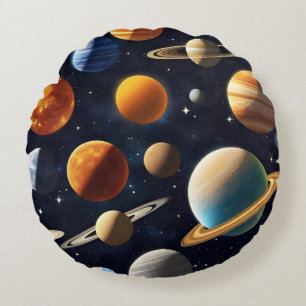 Outer Space Planets 2 Round Pillow