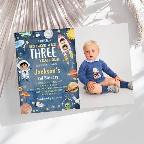 Outer Space Planets 3rd Birthday Party Photo  Invitation