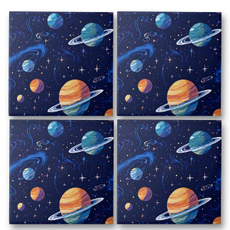 Outer Space Planets and Stars Galaxy Pattern Ceramic Tile