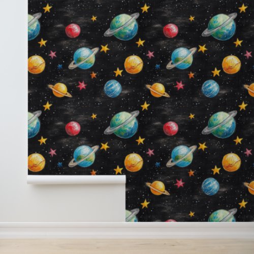 Outer space planets and stars wallpaper for kids wallpaper 