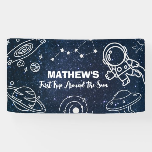 Outer Space Planets Astronaut 1st Birthday Boy Banner