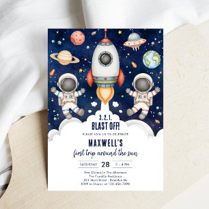 Outer Space Planets Astronaut Boy Birthday Invitation