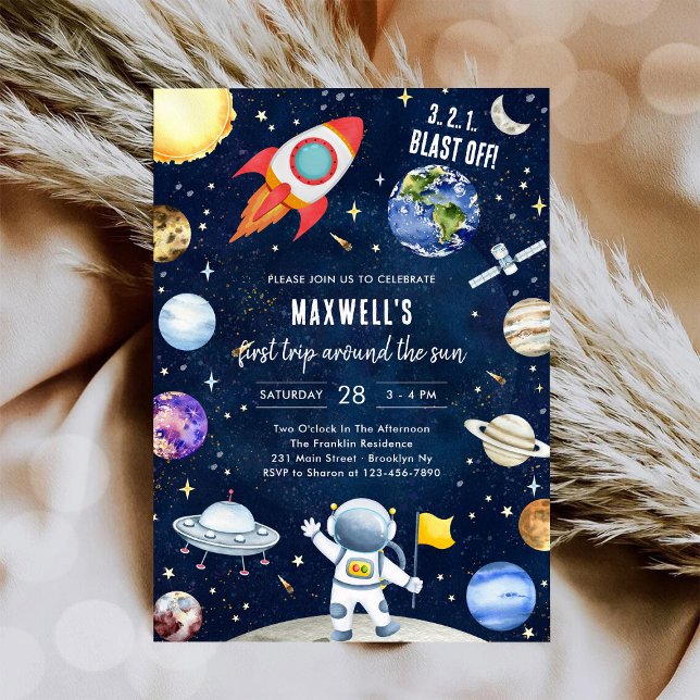 Outer Space Planets Astronaut Boy Birthday Invitation (Creator Uploaded)