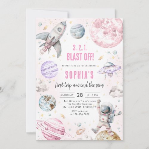 Outer Space Planets Astronaut Girl Birthday
