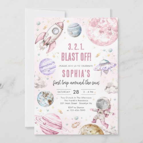 Outer Space Planets Astronaut Girl Birthday