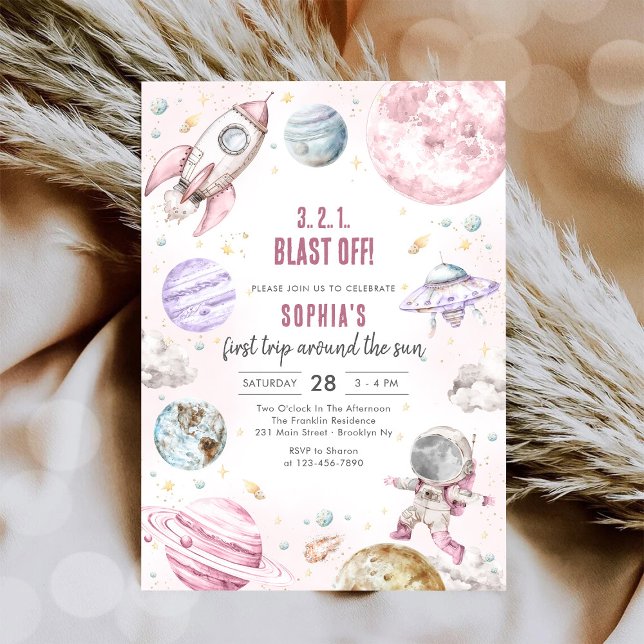 Outer Space Planets Astronaut Girl Birthday Invitation (Creator Uploaded)