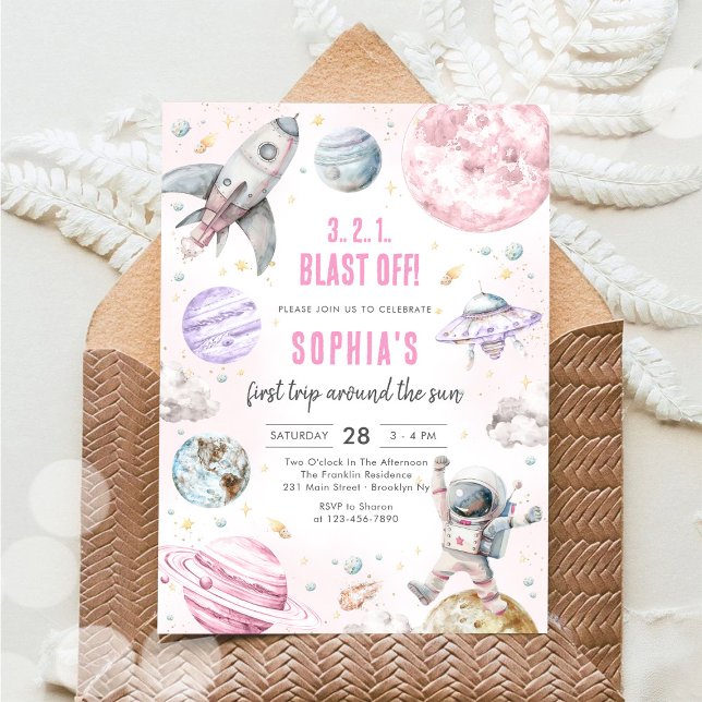 Outer Space Planets Astronaut Girl Birthday Invitation (Creator Uploaded)