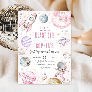 Outer Space Planets Astronaut Girl Birthday Invitation