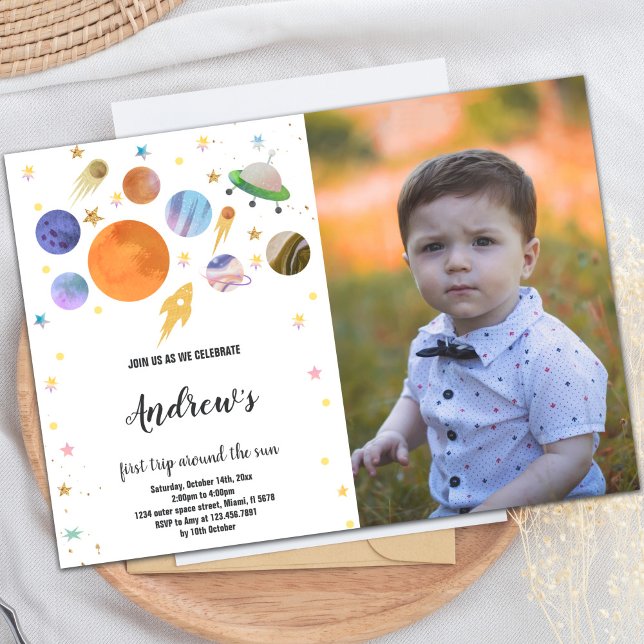 Outer Space Planets Birthday Invitation with Photo (Outer Space Planets Invitations with photo)