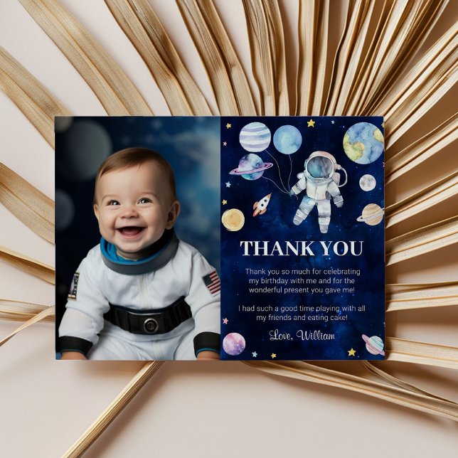 Outer Space Planets Birthday Photo Thank You Card (Creator Uploaded)