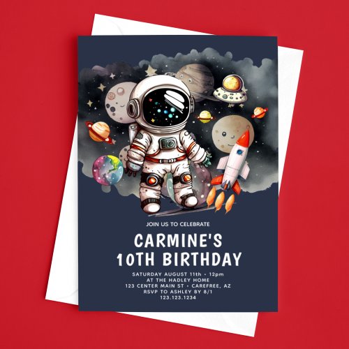 Outer Space Planets Boy 10th Birthday Invitation