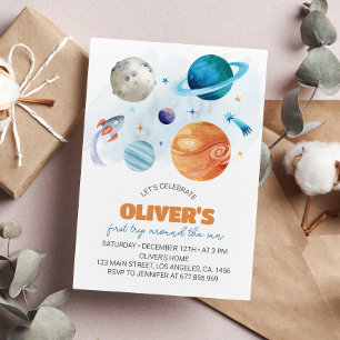 Outer Space Planets Boy 1st Birthday Invitation
