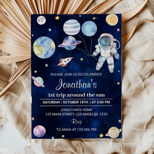 Outer Space Planets Boy 1st Birthday Invitation