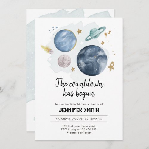 Outer Space Planets Boy Baby Shower Invitation