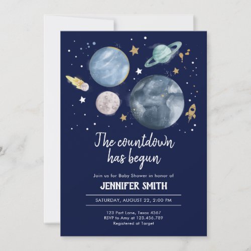 Outer Space Planets Boy Baby Shower Invitation