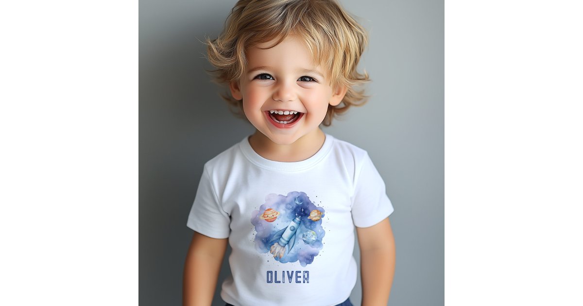 OUTER SPACE BLUE BOYS SHORT SLEEVE T-SHIRT- BLUE