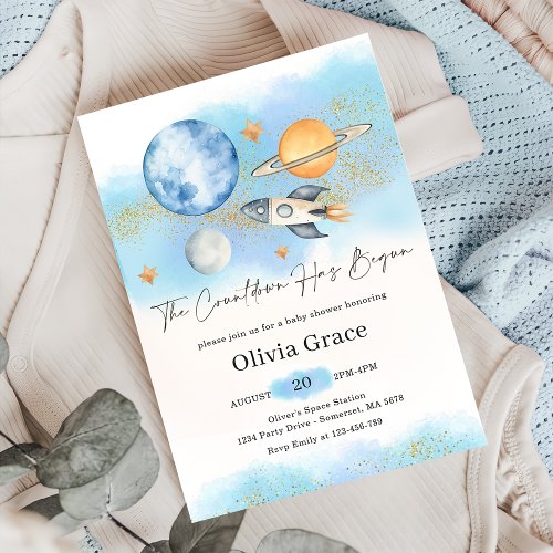 Outer Space Planets Boy First Baby Shower Party Invitation