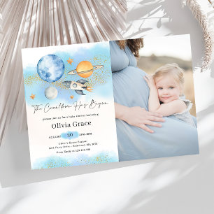 Outer Space Planets Boy First Baby Shower Photo Invitation