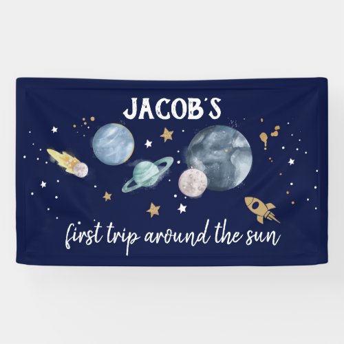 Outer Space Planets Boy First Birthday Backdrop Ba