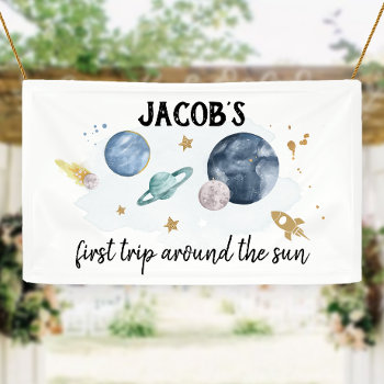 Outer Space Planets Boy First Birthday Backdrop Banner by Anietillustration at Zazzle