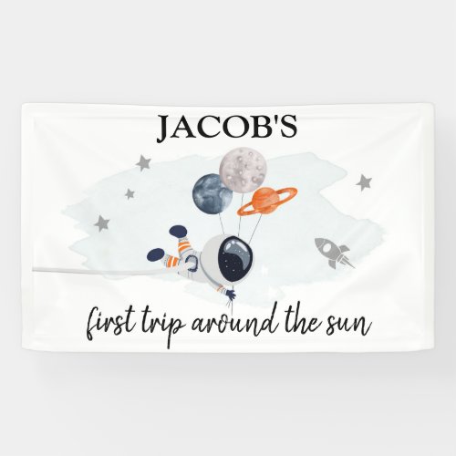 Outer Space Planets Boy First Birthday Backdrop Banner