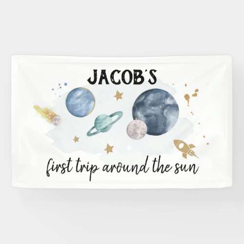 Outer Space Planets Boy First Birthday Backdrop