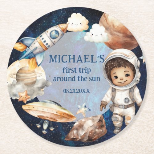 Outer Space Planets Boy First Birthday Coaster