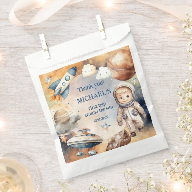 Outer Space Planets Boy First Birthday Favor Bag (Clipped)