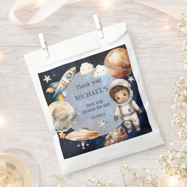 Outer Space Planets Boy First Birthday Favor Bag (Clipped)