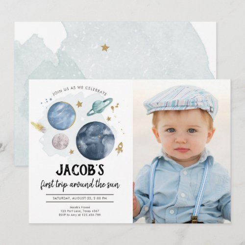 Outer Space Planets Boy First Birthday Invitation