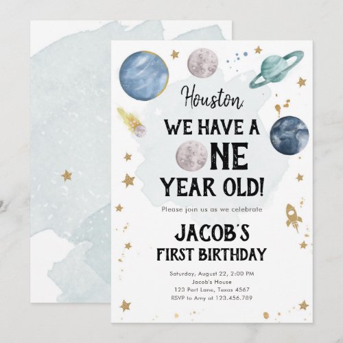 Outer Space Planets Boy First Birthday Invitation