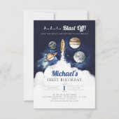 Outer Space Planets Boy First Birthday Invitation (Front)