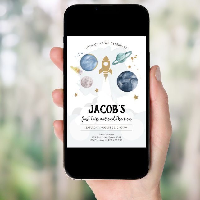 Outer Space Planets Boy First Birthday Invitation (Front Digital)