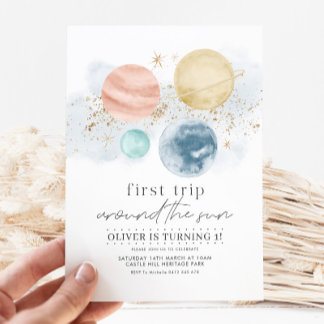 Outer Space Planets Boy First Birthday Invitation