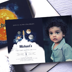 Outer Space Planets Boy First Birthday Invitation