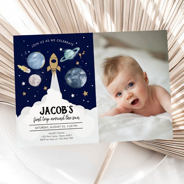 Outer Space Planets Boy First Birthday Invitation (Creator Uploaded)