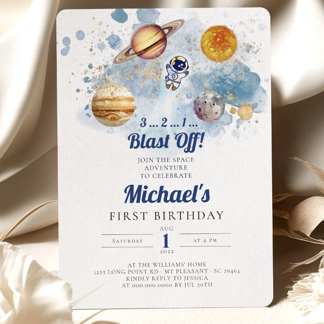 Outer Space Planets Boy First Birthday Invitation (Creator Uploaded)