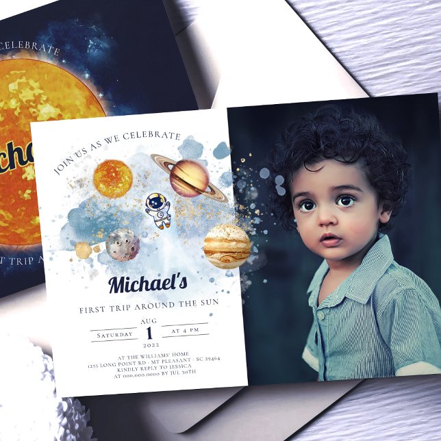 Outer Space Planets Boy First Birthday Invitation (Creator Uploaded)