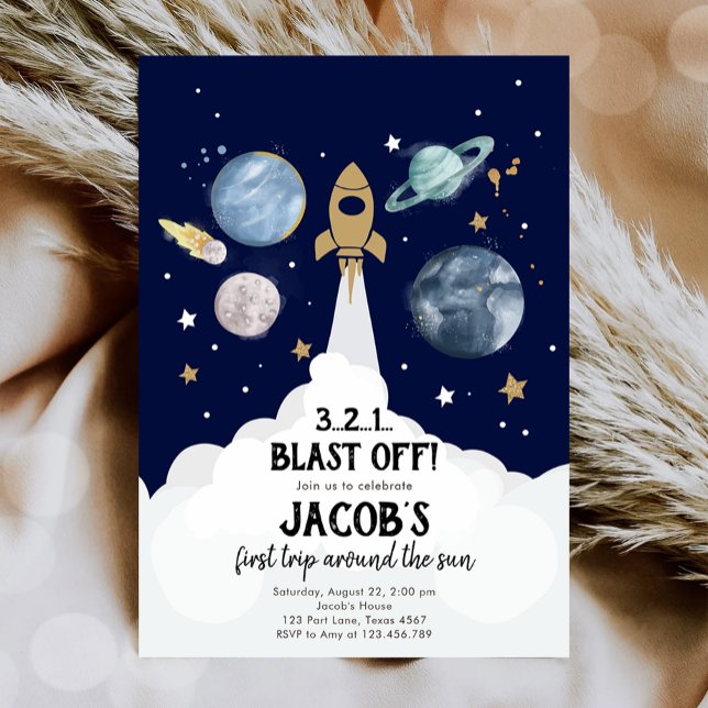 Outer Space Planets Boy First Birthday Invitation (Creator Uploaded)
