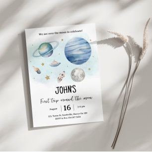 Outer Space Planets Boy First Birthday Invitation