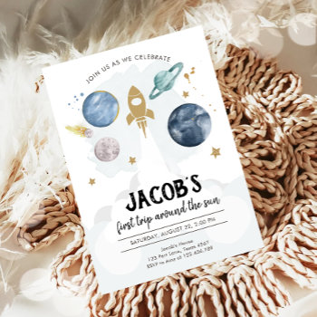 Outer Space Planets Boy First Birthday Invitation by Anietillustration at Zazzle
