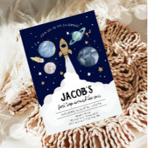 Outer Space Planets Boy First Birthday Invitation