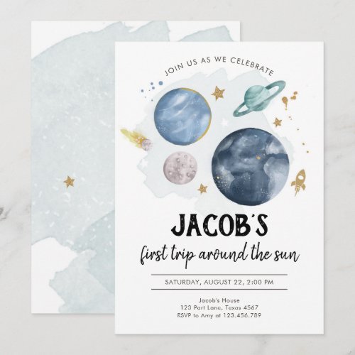 Outer Space Planets Boy First Birthday Invitation