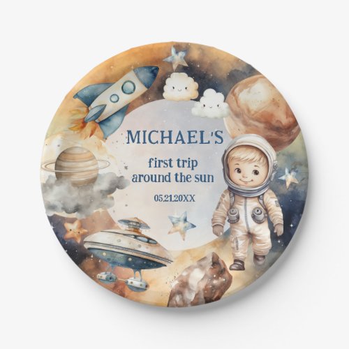 Outer Space Planets Boy First Birthday  Paper Plates