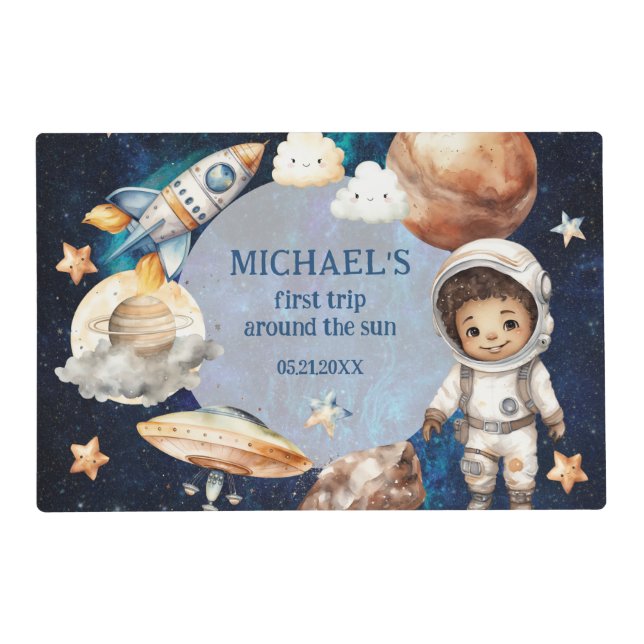 Outer Space Planets Boy First Birthday  Placemat (Front)